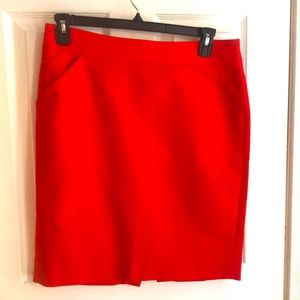 J Crew Pencil Skirt. Size 10. Bright Coral / Tomato Red Color